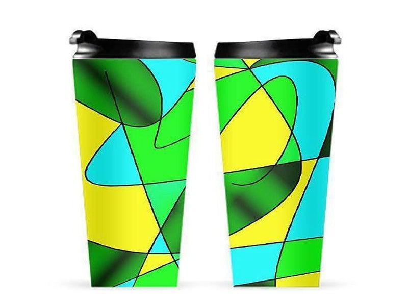 Travel Mugs-ABSTRACT CURVES #2 Travel Mugs-Greens &amp; Yellows &amp; Light Blues-from COLORADDICTED.COM-