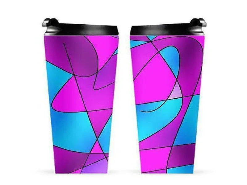 Travel Mugs-ABSTRACT CURVES #2 Travel Mugs-Purples & Violets & Fuchsias & Turquoises-from COLORADDICTED.COM-