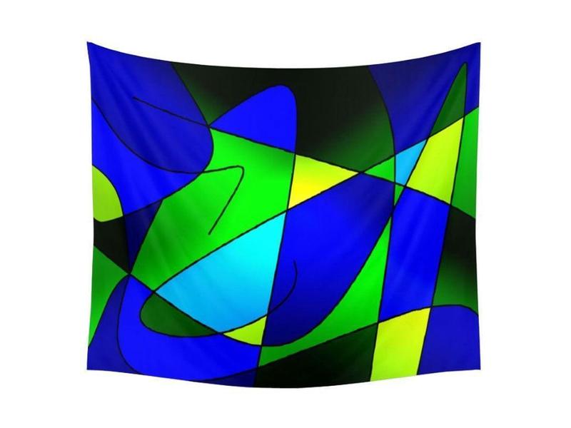 Wall Tapestries-ABSTRACT CURVES #2 Wall Tapestries-Blues &amp; Greens-from COLORADDICTED.COM-