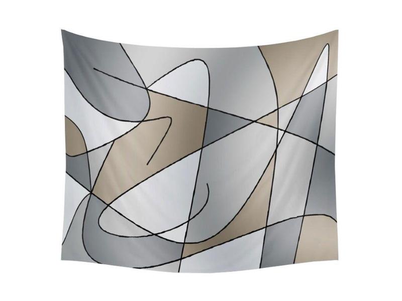 Wall Tapestries-ABSTRACT CURVES #2 Wall Tapestries-Grays &amp; Beiges-from COLORADDICTED.COM-