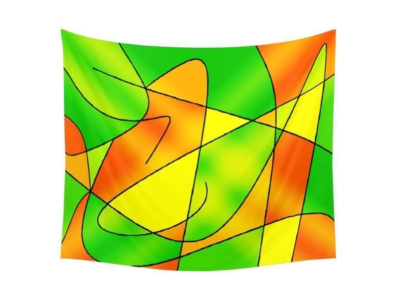 Wall Tapestries-ABSTRACT CURVES #2 Wall Tapestries-Greens &amp; Oranges &amp; Yellows-from COLORADDICTED.COM-