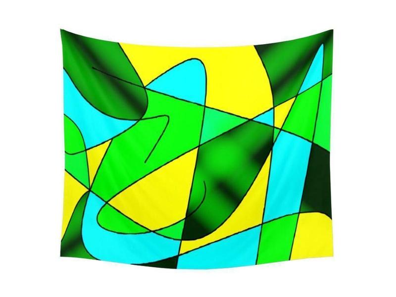 Wall Tapestries-ABSTRACT CURVES #2 Wall Tapestries-Greens &amp; Yellows &amp; Light Blues-from COLORADDICTED.COM-