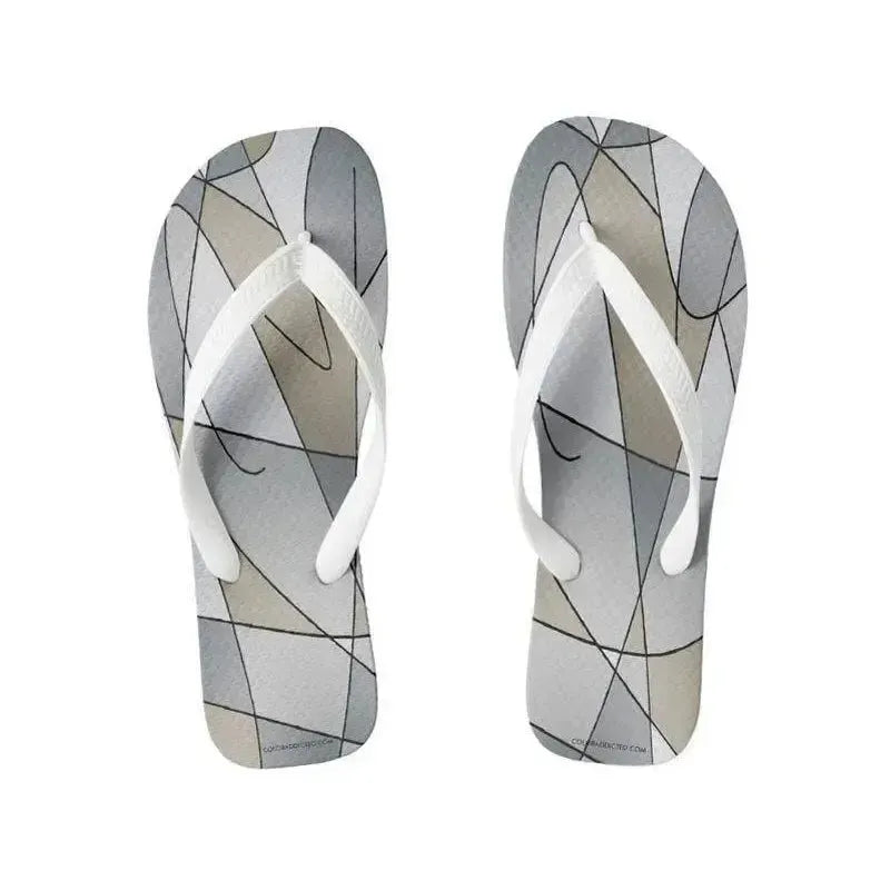 Flip Flops-ABSTRACT CURVES #2 Wide-Strap Flip Flops-Grays & Beiges-from COLORADDICTED.COM-