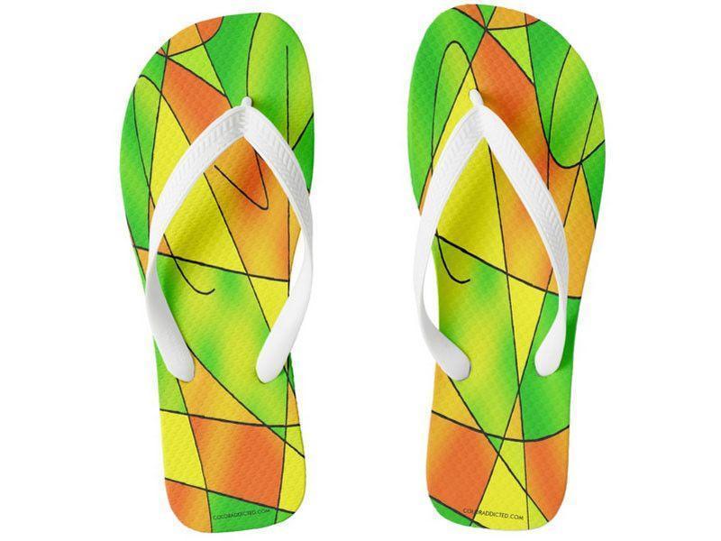 Flip Flops-ABSTRACT CURVES #2 Wide-Strap Flip Flops-Greens &amp; Oranges &amp; Yellows-from COLORADDICTED.COM-