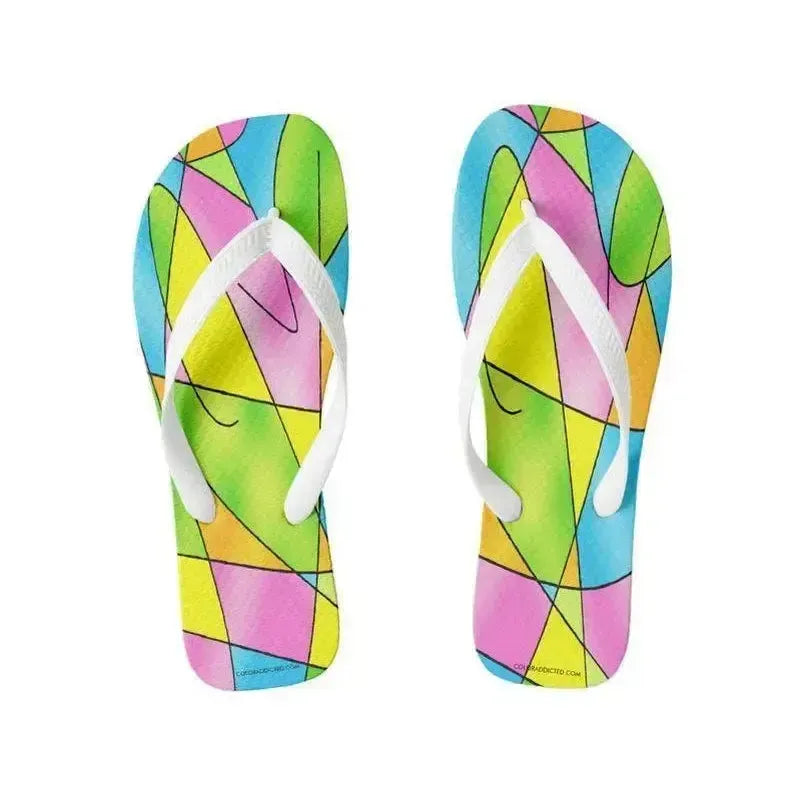 Flip Flops-ABSTRACT CURVES #2 Wide-Strap Flip Flops-Multicolor Light-from COLORADDICTED.COM-