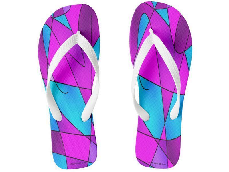 Flip Flops-ABSTRACT CURVES #2 Wide-Strap Flip Flops-Purples &amp; Violets &amp; Fuchsias &amp; Turquoises-from COLORADDICTED.COM-