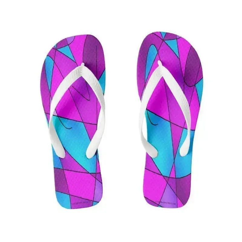 Flip Flops-ABSTRACT CURVES #2 Wide-Strap Flip Flops-Purples & Violets & Fuchsias & Turquoises-from COLORADDICTED.COM-