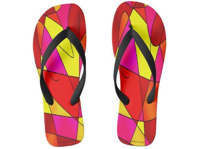 Flip Flops-ABSTRACT CURVES #2 Wide-Strap Flip Flops-Reds &amp; Oranges &amp; Yellows &amp; Fuchsias-from COLORADDICTED.COM-