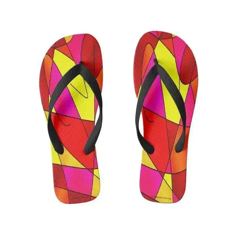 Flip Flops-ABSTRACT CURVES #2 Wide-Strap Flip Flops-Reds & Oranges & Yellows & Fuchsias-from COLORADDICTED.COM-
