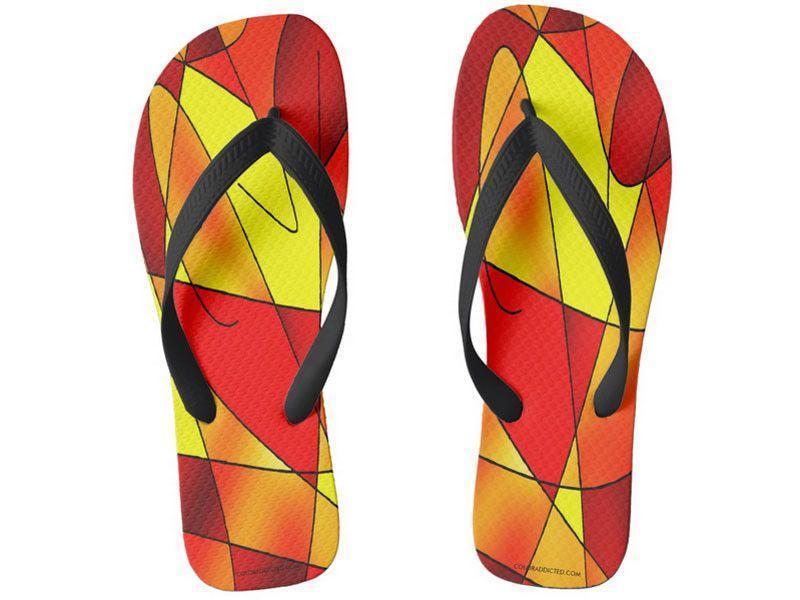 Flip Flops-ABSTRACT CURVES #2 Wide-Strap Flip Flops-Reds &amp; Oranges &amp; Yellows-from COLORADDICTED.COM-