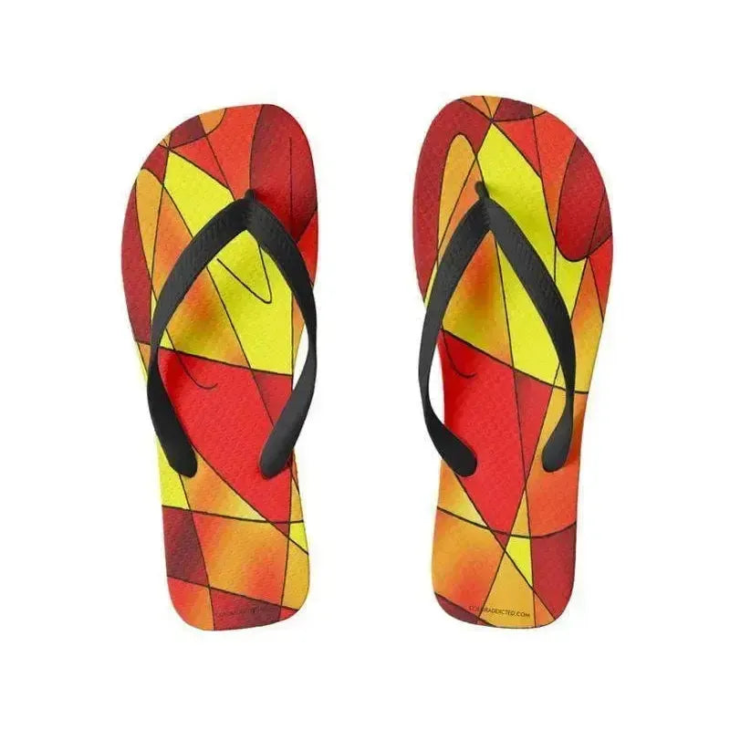 Flip Flops-ABSTRACT CURVES #2 Wide-Strap Flip Flops-Reds & Oranges & Yellows-from COLORADDICTED.COM-