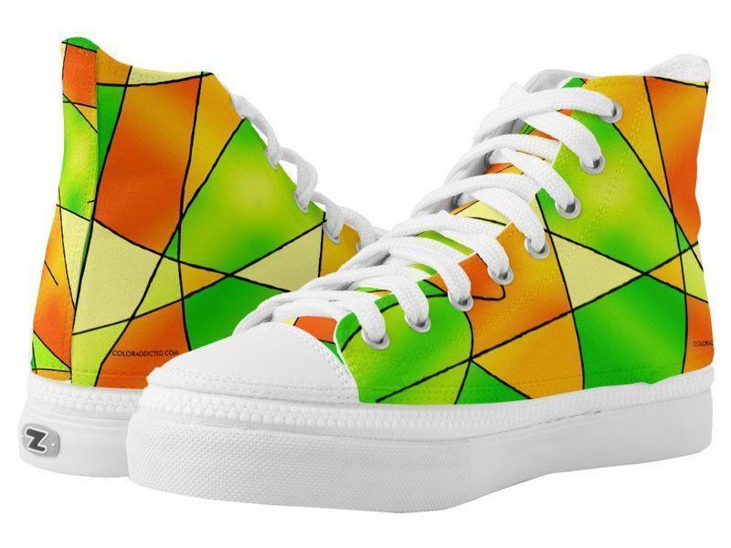 ZipZ High-Top Sneakers-ABSTRACT CURVES #2 ZipZ High-Top Sneakers-Greens &amp; Oranges &amp; Yellows-from COLORADDICTED.COM-