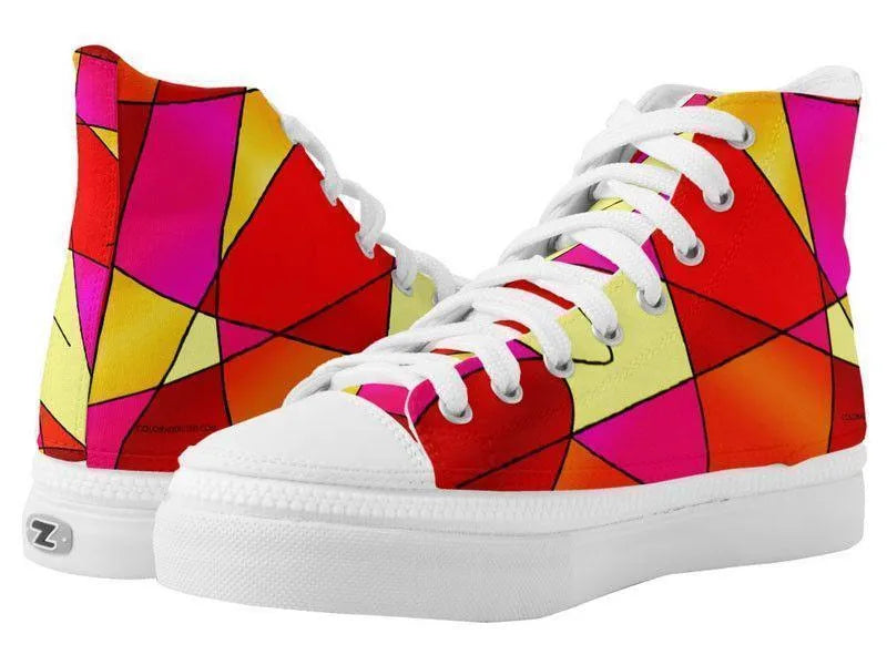 ZipZ High-Top Sneakers-ABSTRACT CURVES #2 ZipZ High-Top Sneakers-Reds &amp; Oranges &amp; Yellows &amp; Fuchsias-from COLORADDICTED.COM-
