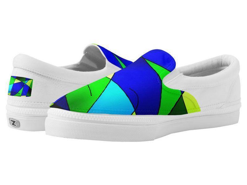 ZipZ Slip-On Sneakers-ABSTRACT CURVES #2 ZipZ Slip-On Sneakers-Blues &amp; Greens-from COLORADDICTED.COM-