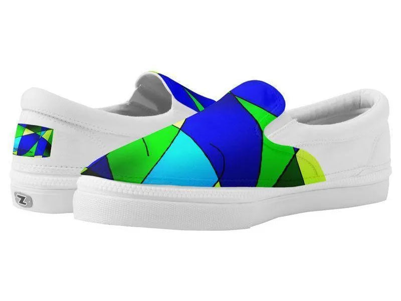 ZipZ Slip-On Sneakers-ABSTRACT CURVES #2 ZipZ Slip-On Sneakers-Blues &amp; Greens-from COLORADDICTED.COM-