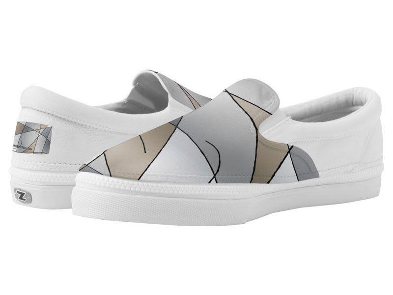 ZipZ Slip-On Sneakers-ABSTRACT CURVES #2 ZipZ Slip-On Sneakers-Grays &amp; Beiges-from COLORADDICTED.COM-