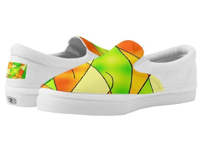 ZipZ Slip-On Sneakers-ABSTRACT CURVES #2 ZipZ Slip-On Sneakers-Greens &amp; Oranges &amp; Yellows-from COLORADDICTED.COM-
