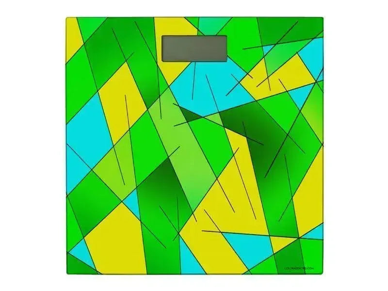 Bathroom Scales-ABSTRACT LINES #1 Bathroom Scales-Greens, Light Blues & Yellows-from COLORADDICTED.COM-