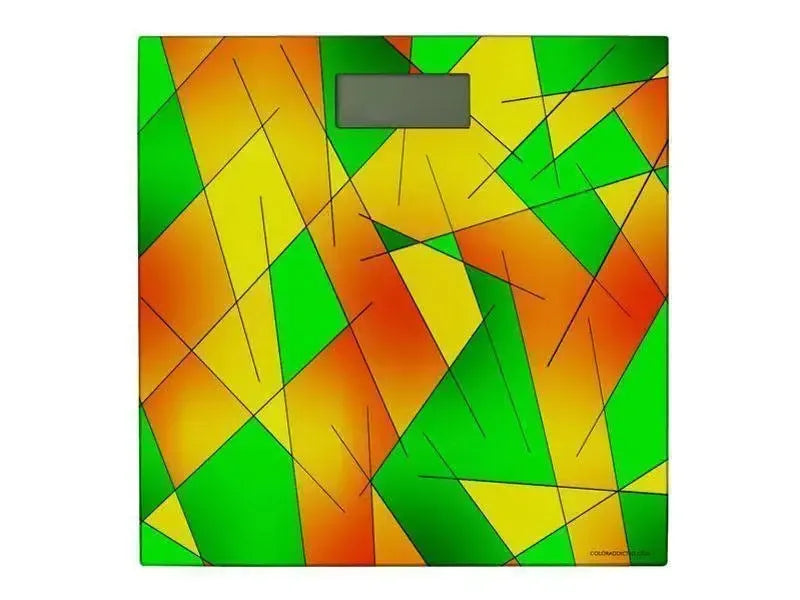 Bathroom Scales-ABSTRACT LINES #1 Bathroom Scales-Greens, Oranges & Yellows-from COLORADDICTED.COM-