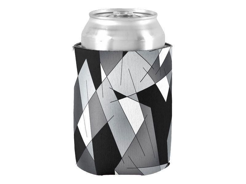 Can Cooler Sleeves – Can Koozies-ABSTRACT LINES #1 Bottle &amp; Can Cooler Sleeves – Bottle &amp; Can Koozies-Black &amp; Grays &amp; White-from COLORADDICTED.COM-