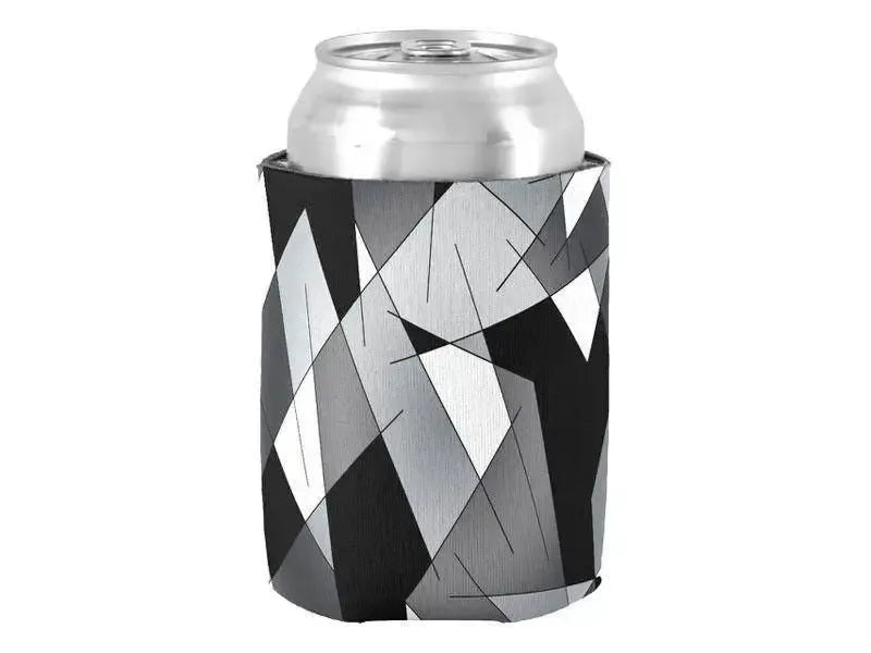 Can Cooler Sleeves – Can Koozies-ABSTRACT LINES #1 Bottle & Can Cooler Sleeves – Bottle & Can Koozies-Black & Grays & White-from COLORADDICTED.COM-