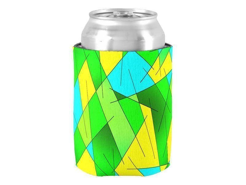 Can Cooler Sleeves – Can Koozies-ABSTRACT LINES #1 Bottle &amp; Can Cooler Sleeves – Bottle &amp; Can Koozies-Greens &amp; Yellows &amp; Light Blues-from COLORADDICTED.COM-