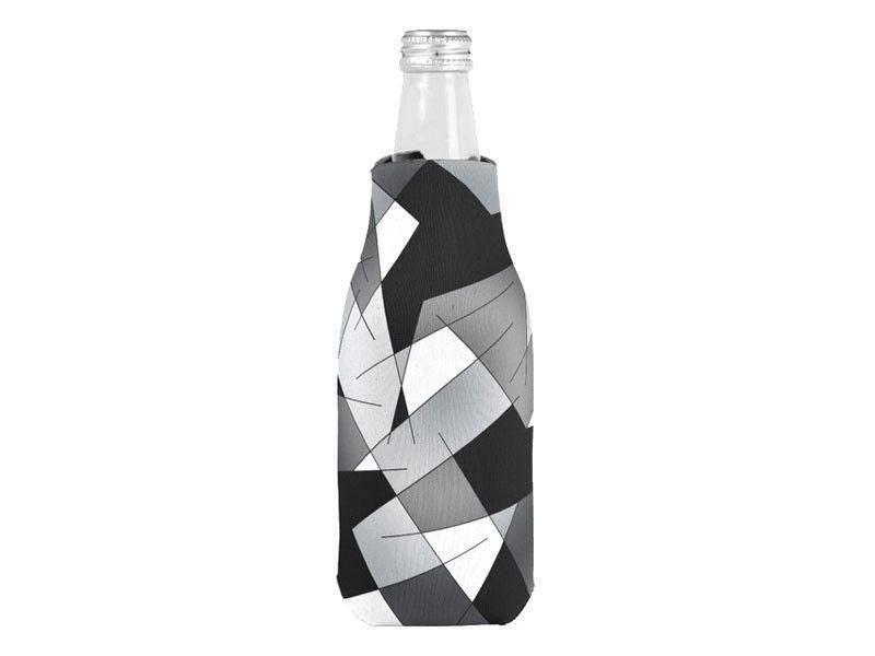 Bottle Cooler Sleeves – Bottle Koozies-ABSTRACT LINES #1 Bottle Cooler Sleeves – Bottle Koozies-Black &amp; Grays &amp; White-from COLORADDICTED.COM-