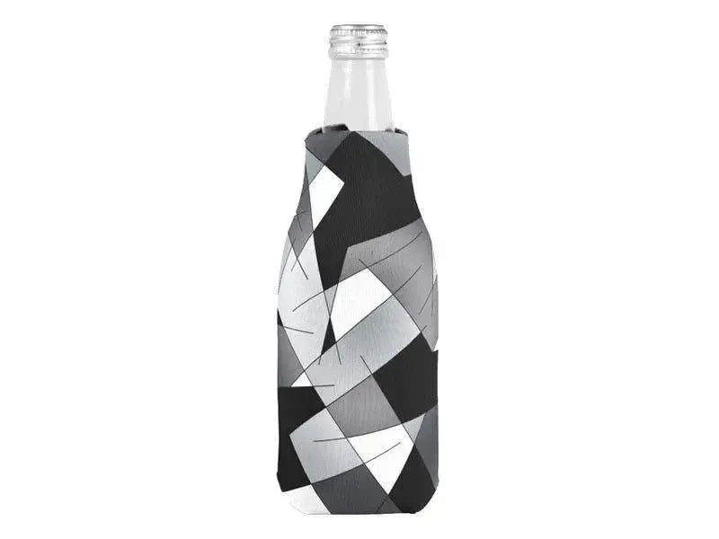 Bottle Cooler Sleeves – Bottle Koozies-ABSTRACT LINES #1 Bottle Cooler Sleeves – Bottle Koozies-Black & Grays & White-from COLORADDICTED.COM-