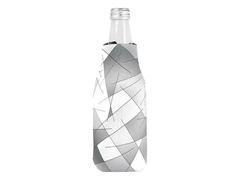Bottle Cooler Sleeves – Bottle Koozies-ABSTRACT LINES #1 Bottle Cooler Sleeves – Bottle Koozies-Grays & White-from COLORADDICTED.COM-