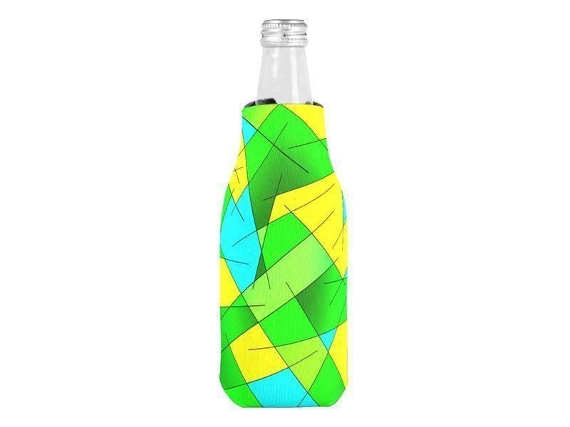 Bottle Cooler Sleeves – Bottle Koozies-ABSTRACT LINES #1 Bottle Cooler Sleeves – Bottle Koozies-Greens &amp; Yellows &amp; Light Blues-from COLORADDICTED.COM-