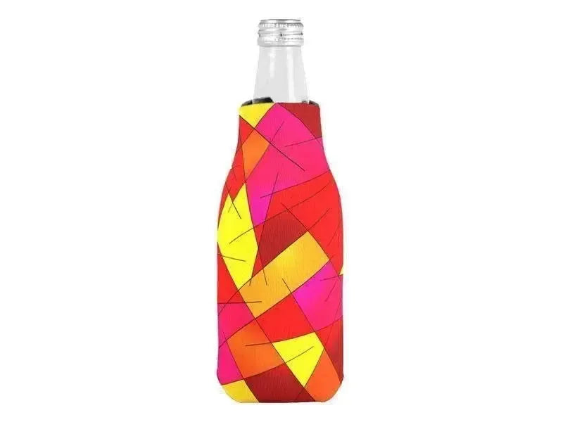 Bottle Cooler Sleeves – Bottle Koozies-ABSTRACT LINES #1 Bottle Cooler Sleeves – Bottle Koozies-Reds & Oranges & Yellows & Fuchsias-from COLORADDICTED.COM-