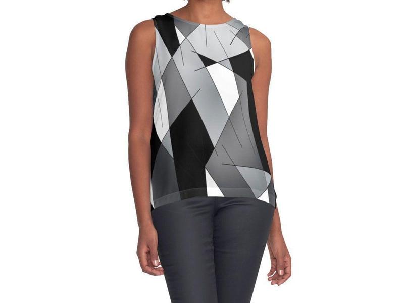 Contrast Tanks-ABSTRACT LINES #1 Contrast Tanks-Black &amp; Grays &amp; White-from COLORADDICTED.COM-