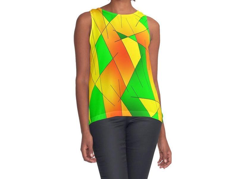 Contrast Tanks-ABSTRACT LINES #1 Contrast Tanks-Greens &amp; Oranges &amp; Yellows-from COLORADDICTED.COM-