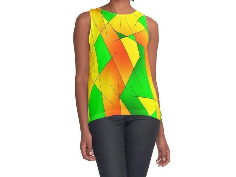 Contrast Tanks-ABSTRACT LINES #1 Contrast Tanks-Greens & Oranges & Yellows-from COLORADDICTED.COM-