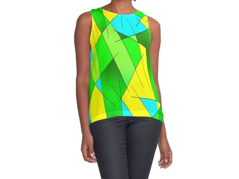 Contrast Tanks-ABSTRACT LINES #1 Contrast Tanks-Greens &amp; Yellows &amp; Light Blues-from COLORADDICTED.COM-