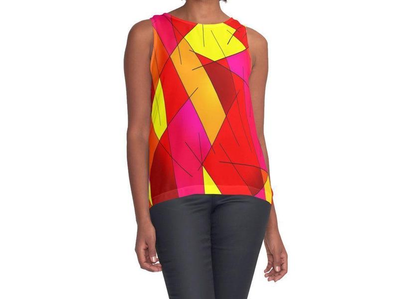 Contrast Tanks-ABSTRACT LINES #1 Contrast Tanks-Reds &amp; Oranges &amp; Yellows &amp; Fuchsias-from COLORADDICTED.COM-