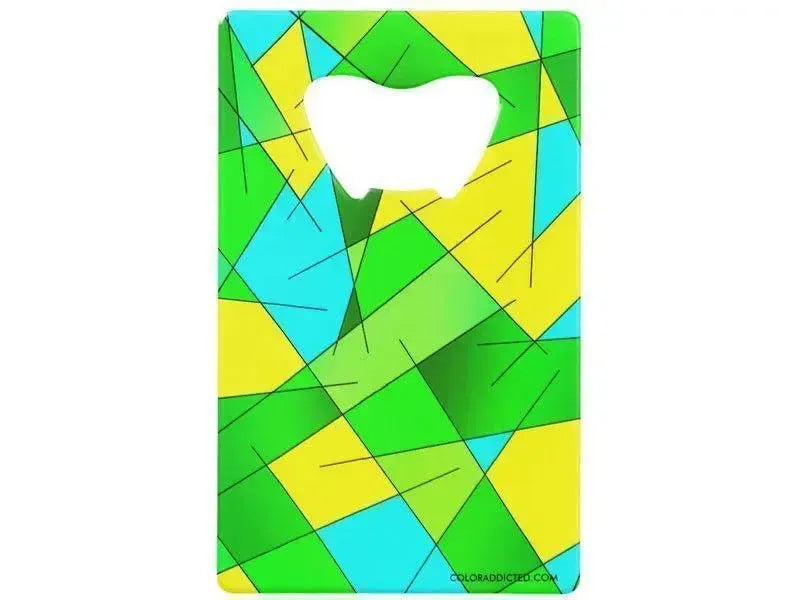 Credit Card Bottle Openers-ABSTRACT LINES #1 Credit Card Bottle Openers-Greens, Yellows & Light Blues-from COLORADDICTED.COM-