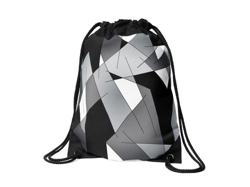 Drawstring Bags-ABSTRACT LINES #1 Drawstring Bags-Black &amp; Grays &amp; White-from COLORADDICTED.COM-