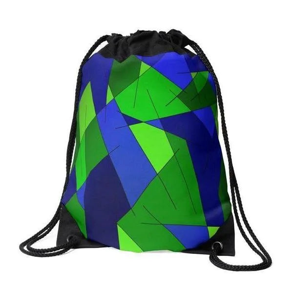 Drawstring Bags-ABSTRACT LINES #1 Drawstring Bags-Blues & Greens-from COLORADDICTED.COM-
