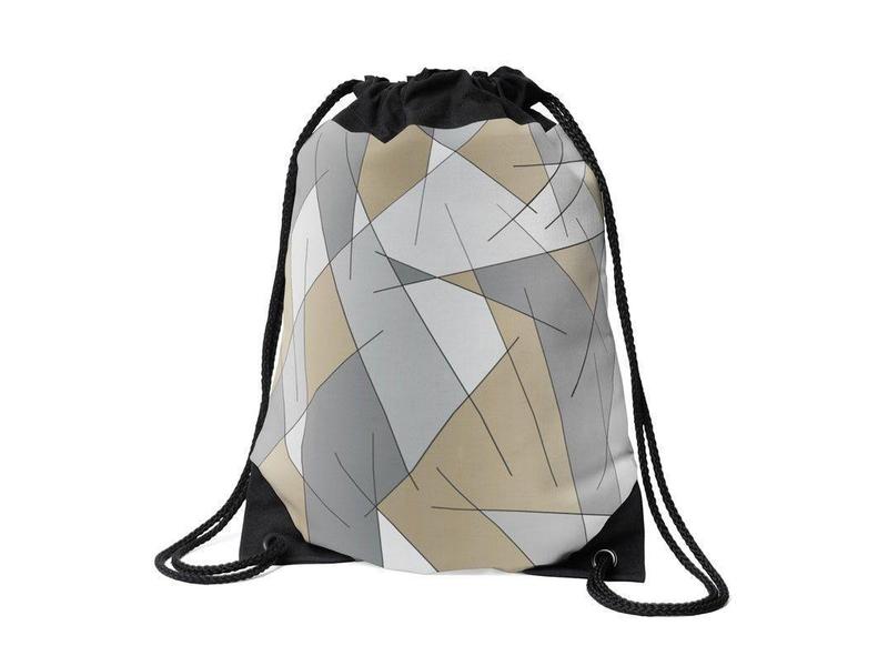 Drawstring Bags-ABSTRACT LINES #1 Drawstring Bags-Grays &amp; Beiges-from COLORADDICTED.COM-
