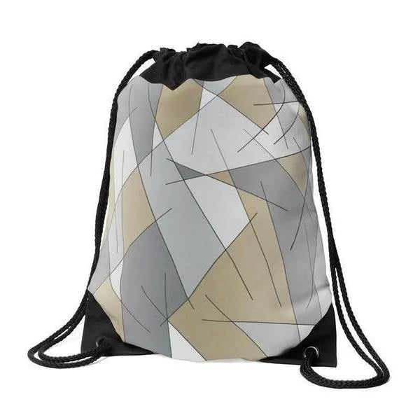 Drawstring Bags-ABSTRACT LINES #1 Drawstring Bags-Grays & Beiges-from COLORADDICTED.COM-