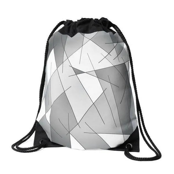 Drawstring Bags-ABSTRACT LINES #1 Drawstring Bags-Grays & White-from COLORADDICTED.COM-