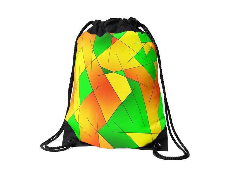 Drawstring Bags-ABSTRACT LINES #1 Drawstring Bags-Greens &amp; Oranges &amp; Yellows-from COLORADDICTED.COM-