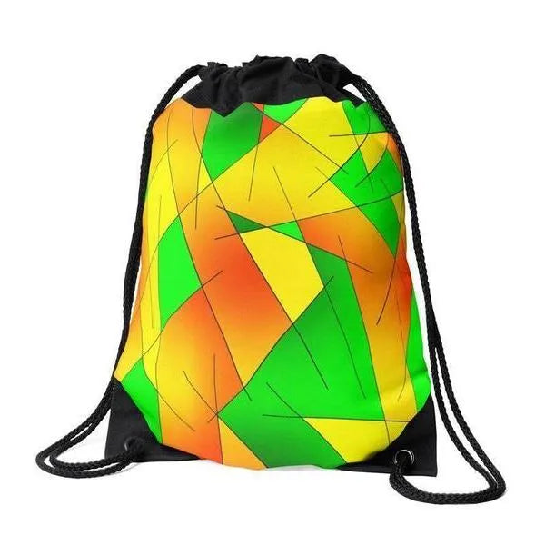 Drawstring Bags-ABSTRACT LINES #1 Drawstring Bags-Greens & Oranges & Yellows-from COLORADDICTED.COM-