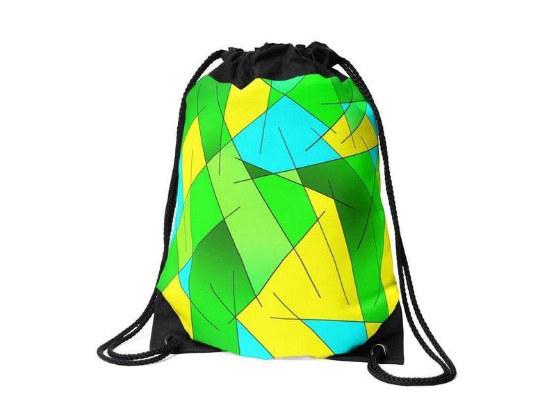 Drawstring Bags-ABSTRACT LINES #1 Drawstring Bags-Greens &amp; Yellows &amp; Light Blues-from COLORADDICTED.COM-