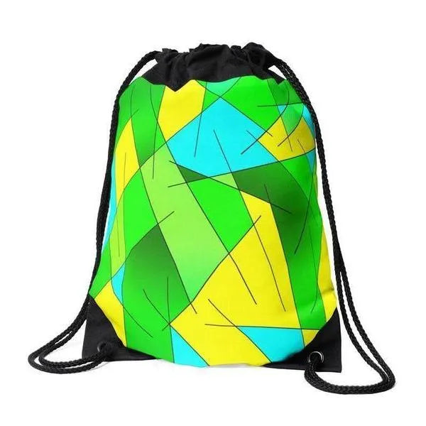 Drawstring Bags-ABSTRACT LINES #1 Drawstring Bags-Greens & Yellows & Light Blues-from COLORADDICTED.COM-