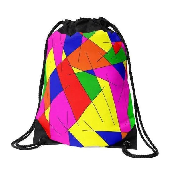 Drawstring Bags-ABSTRACT LINES #1 Drawstring Bags-Multicolor Bright-from COLORADDICTED.COM-