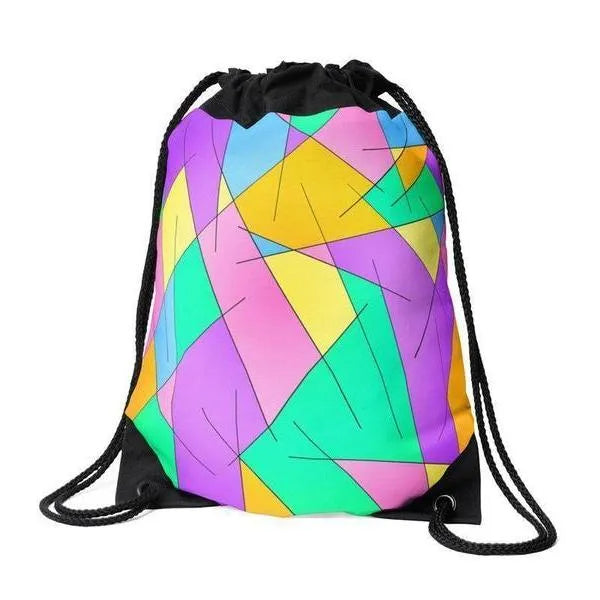 Drawstring Bags-ABSTRACT LINES #1 Drawstring Bags-Multicolor Light-from COLORADDICTED.COM-