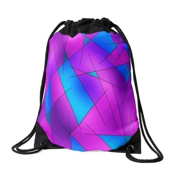 Drawstring Bags-ABSTRACT LINES #1 Drawstring Bags-Purples & Violets & Fuchsias & Turquoises-from COLORADDICTED.COM-