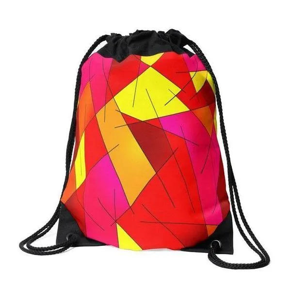 Drawstring Bags-ABSTRACT LINES #1 Drawstring Bags-Reds & Oranges & Yellows & Fuchsias-from COLORADDICTED.COM-